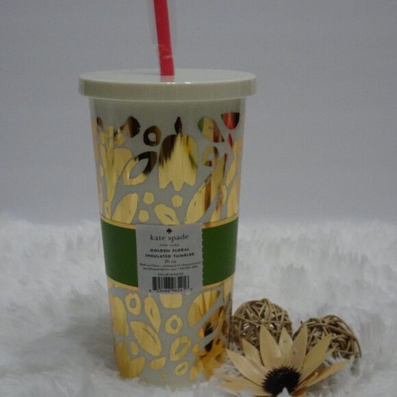 Kate Spade GOLDEN FLORAL Tumbler With Lid Acrylic Preppy Floral Stylish - Picture 2 of 5